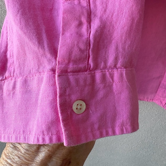 Ralph Lauren Sport Size 14 Pink Linen Button Up Roll Tab Sleeves Pockets Casual - Picture 7 of 13